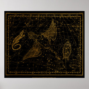 Poster Mapa Celestial Espelho da Urânia Dourado e Negro
