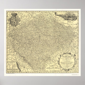 Poster Mapa Checa Impressa, Plano Vintage da Boémia, Arte