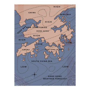 Pôster Mapa Climático Vintage de Hong Kong