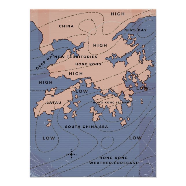 Pôster Mapa Climático Vintage de Hong Kong (Frente)