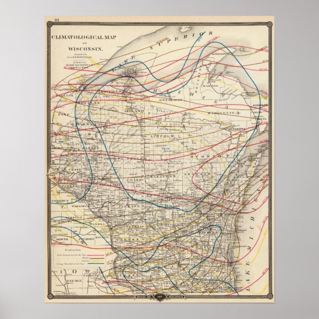 Poster Mapa climatológico de Wisconsin (Frente)