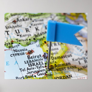 Pôster Mapa colocado em Jerusalém, Israel no mapa,
