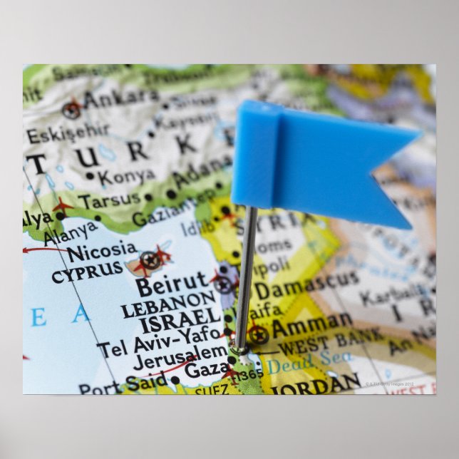 Pôster Mapa colocado em Jerusalém, Israel no mapa, (Frente)