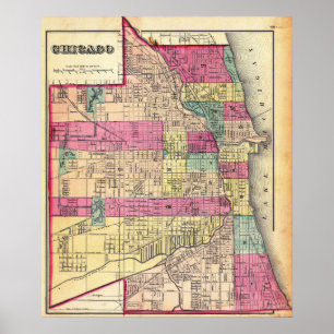 Poster Mapa Colorido Antigo de Chicago