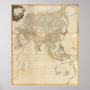 Pôster Mapa colorido da mão composta de Ásia