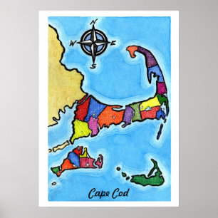 Pôster Mapa colorido de Cape Cod