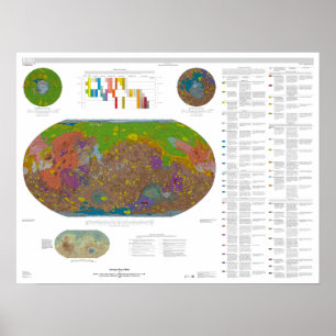 Pôster Mapa Colorido de Cores Falsas de Marte