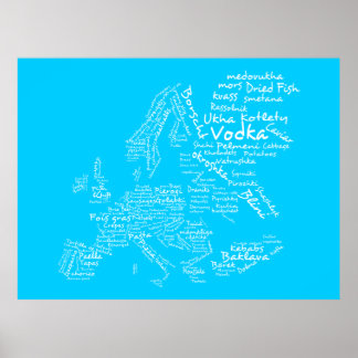 Pôster Mapa comida da Europa (Azul)