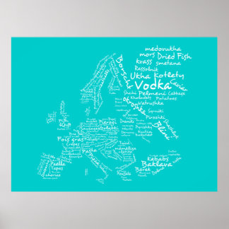Poster Mapa comida da Europa (Azul / Turquesa/ Teal / Aqu