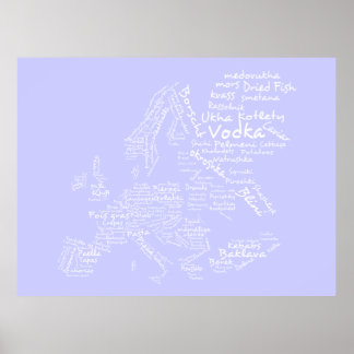 Pôster Mapa comida da Europa (Lilac)