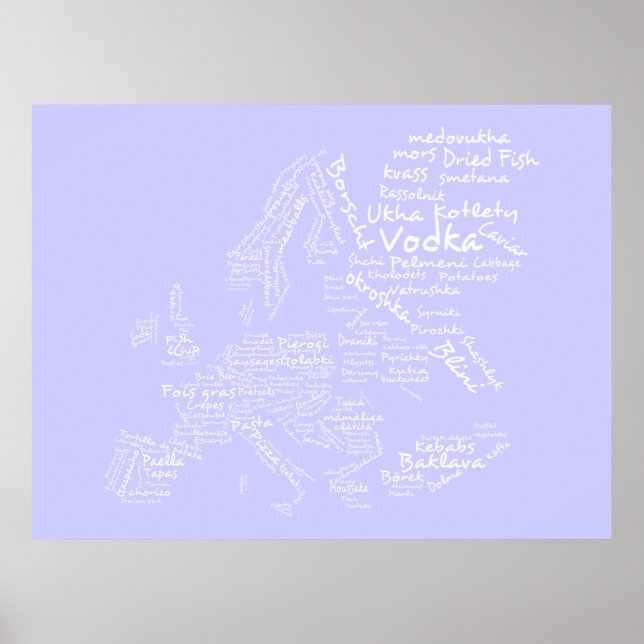Pôster Mapa comida da Europa (Lilac) (Frente)