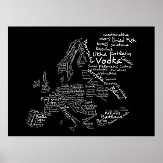 Poster Mapa comida da Europa (preto)