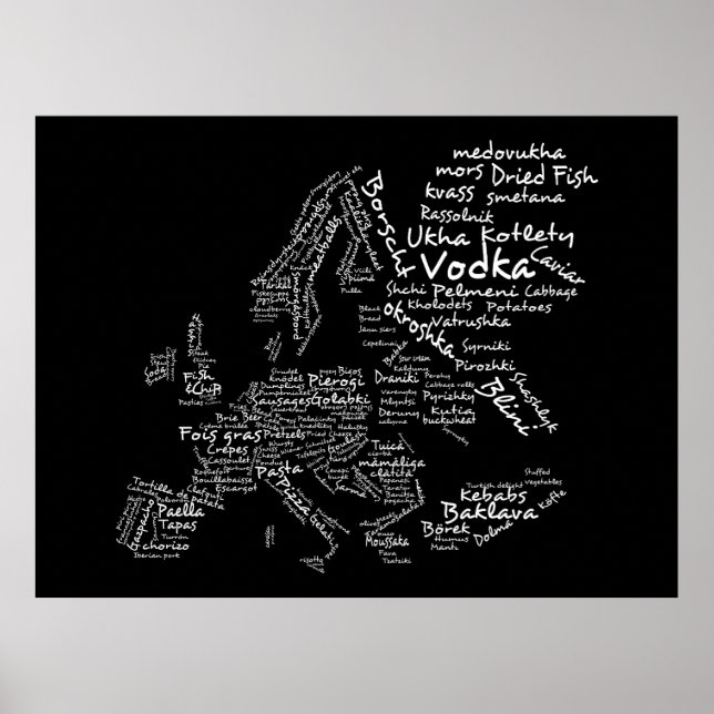 Poster Mapa comida da Europa (preto) (Frente)