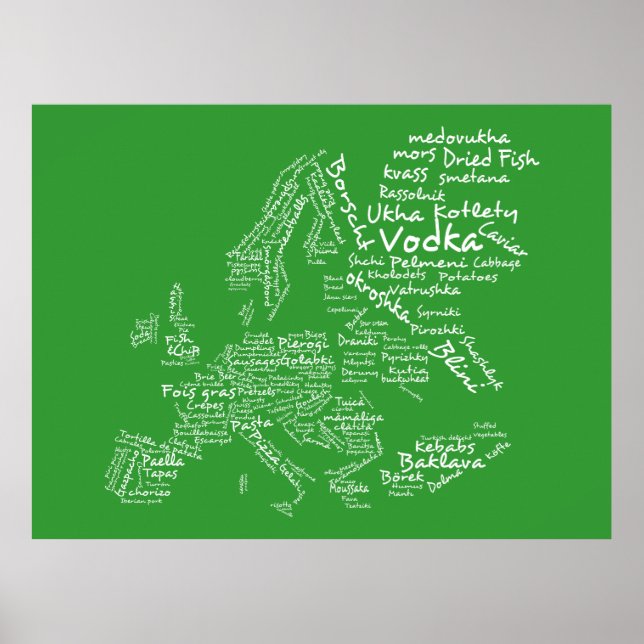 Poster Mapa comida da Europa (Verde) (Frente)
