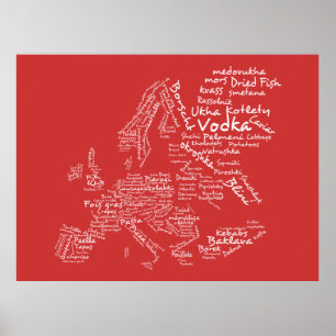 Pôster Mapa comida da Europa (Vermelho)