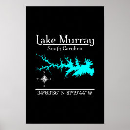 Poster Mapa Coordenadas Lago Murray Carolina do Sul Arte