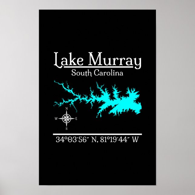 Poster Mapa Coordenadas Lago Murray Carolina do Sul Arte (Frente)