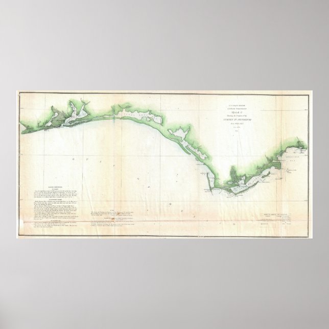 Pôster Mapa Costeiro Vintage Florida Panhandle (1852) (Frente)