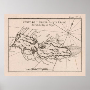 Poster Mapa Croix (1764) das antigas Ruas das Ilhas Virge
