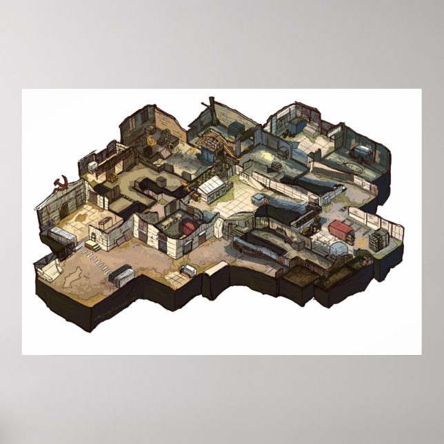 Poster Mapa CSGO Isométrico do Cache (Frente)