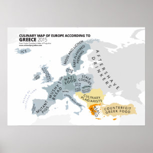 Pôster Mapa Culinário da Europa de acordo com a Grécia