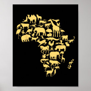 Poster Mapa da África Animais Melanina Africano História