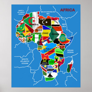 Poster Mapa da África com bandeiras
