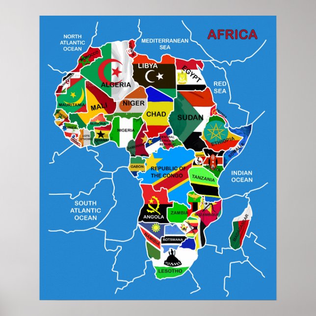Poster Mapa da África com bandeiras (Frente)