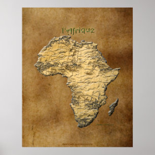 Pôster Mapa da ÁFRICA com efeito 3D no pergaminho busto