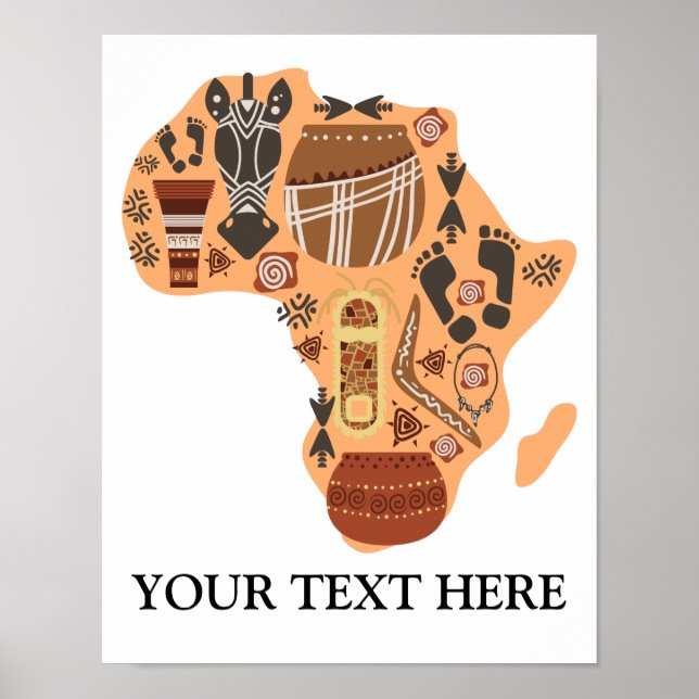 Poster Mapa da África com Patrimônio Cultural Africano (Frente)