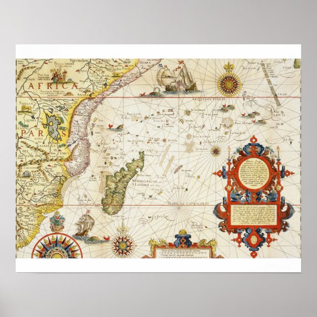 Pôster Mapa da África Oriental e de Madagáscar, 1596 (col (Frente)
