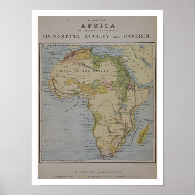 Pôster Mapa da África para Ilustrar as Viagens de David (Frente)