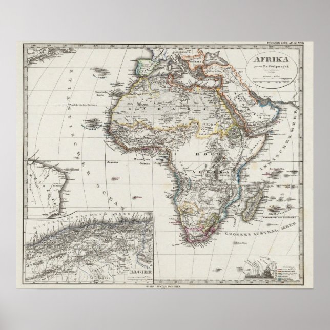 Pôster Mapa da África por Stieler (Frente)