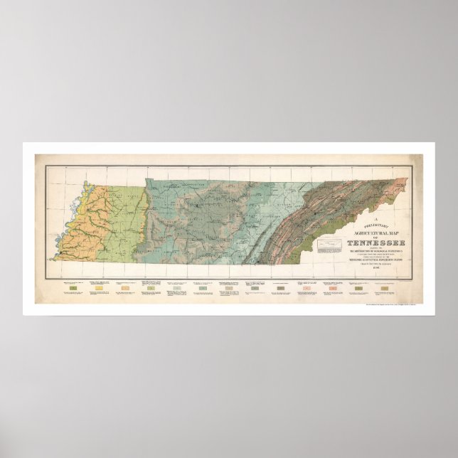 Poster Mapa da Agricultura do Tennessee em 1896 (Frente)