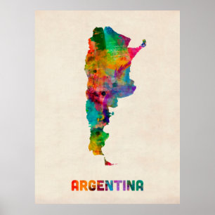 Pôster Mapa da aguarela de Argentina
