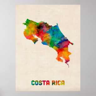 Pôster Mapa da aguarela de Costa Rica