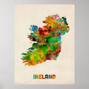 Pôster Mapa da aguarela de Ireland Eire