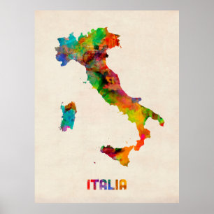 Pôster Mapa da aguarela de Italia, Italia