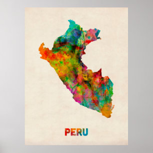 Pôster Mapa da aguarela de Peru