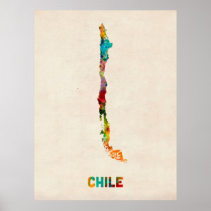 Poster Mapa da aguarela do Chile