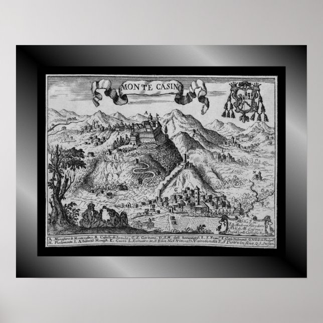 Poster Mapa da Aldeia Medieval do Monte Casino ~ Itália~ (Frente)