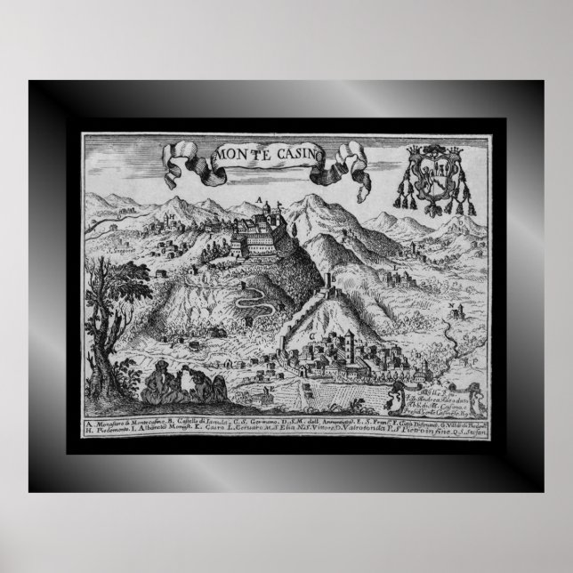Poster Mapa da aldeia medieval Monte Casino ~ Itália~ Pos (Frente)