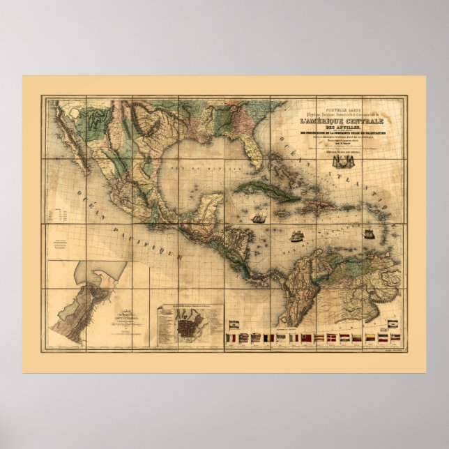 Poster Mapa da América Central (1845) (Frente)