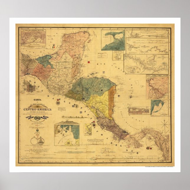 Poster Mapa da América Central 1862 (Frente)