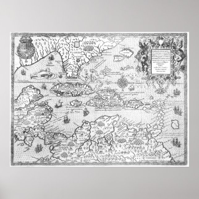 Poster Mapa da América Central de 1594 (Frente)