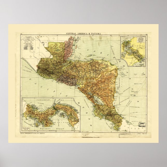 Poster Mapa da América Central e do Panamá c. 1920 (Frente)