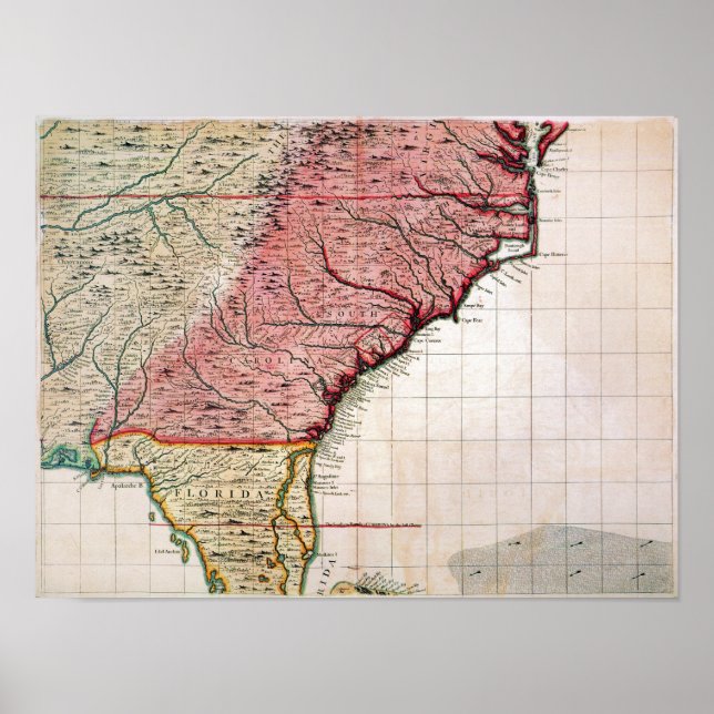 PÔSTER MAPA DA AMÉRICA COLONIAL, 1733 (Frente)