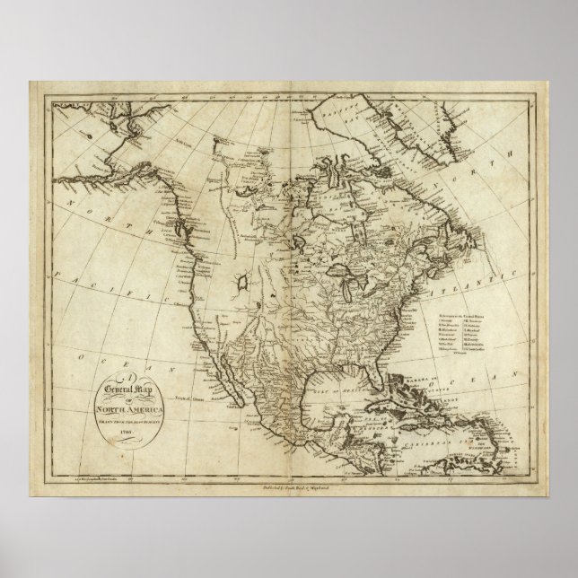 Pôster Mapa da América do Norte (Frente)