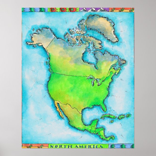 Pôster Mapa da América do Norte (Frente)