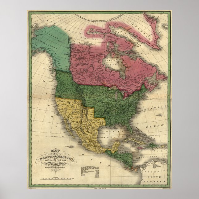 Poster Mapa da América do Norte (1826) (Frente)